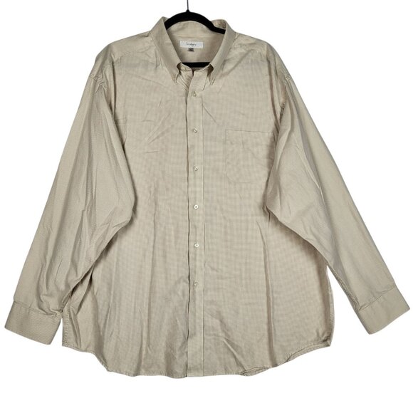 Turnbury Houndstooth Shirt Men's 2XL Beige White Button Up Long Sleeve Office - Picture 1 of 7